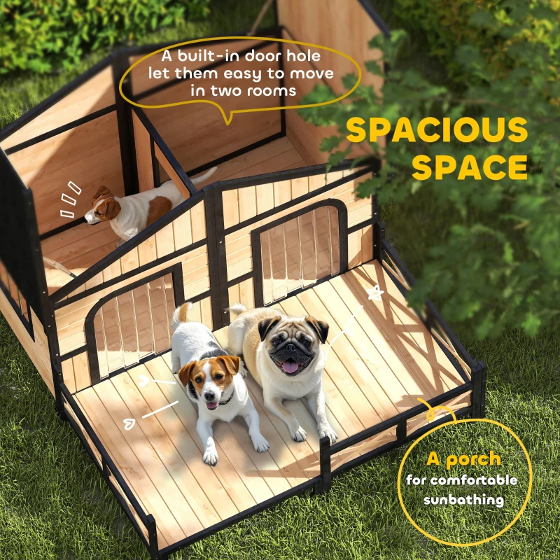 Casa para Perros Exterior, Caja de Madera Resistente al Tiempo con Porche, Techos Abatibles y Varios Paquetes Enviados. Por Favor Preste Atención a las Dimensiones y Peso en los Detalles — imagen 7