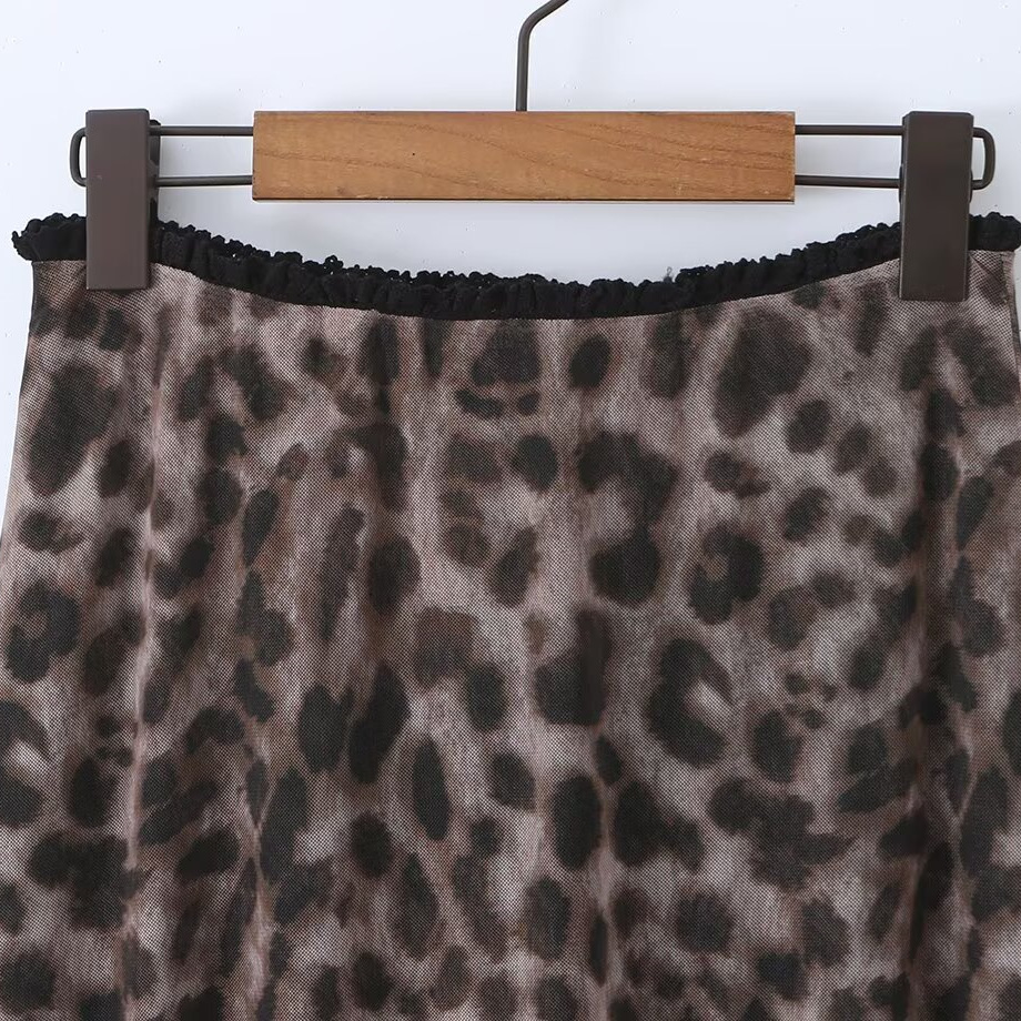 Elastic mesh leopard print lace high waisted skirt — image 4