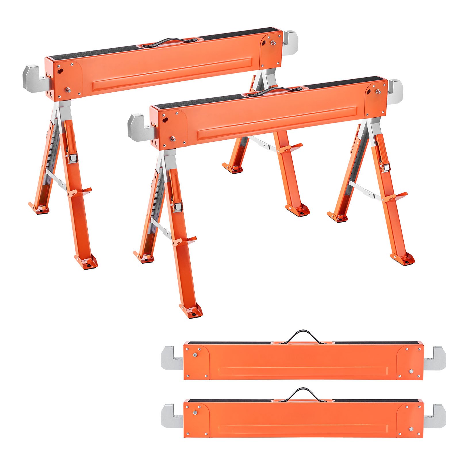 Saw Horses, 2 Pack Folding Work Horses, 1800 Lbs Load Capacity Sawhorse With Heavy Duty Legs, Adjustable Height Saw Horse With Non-Slip Foot Pads, For Woodworking, Carpenters & Contractors — image 1