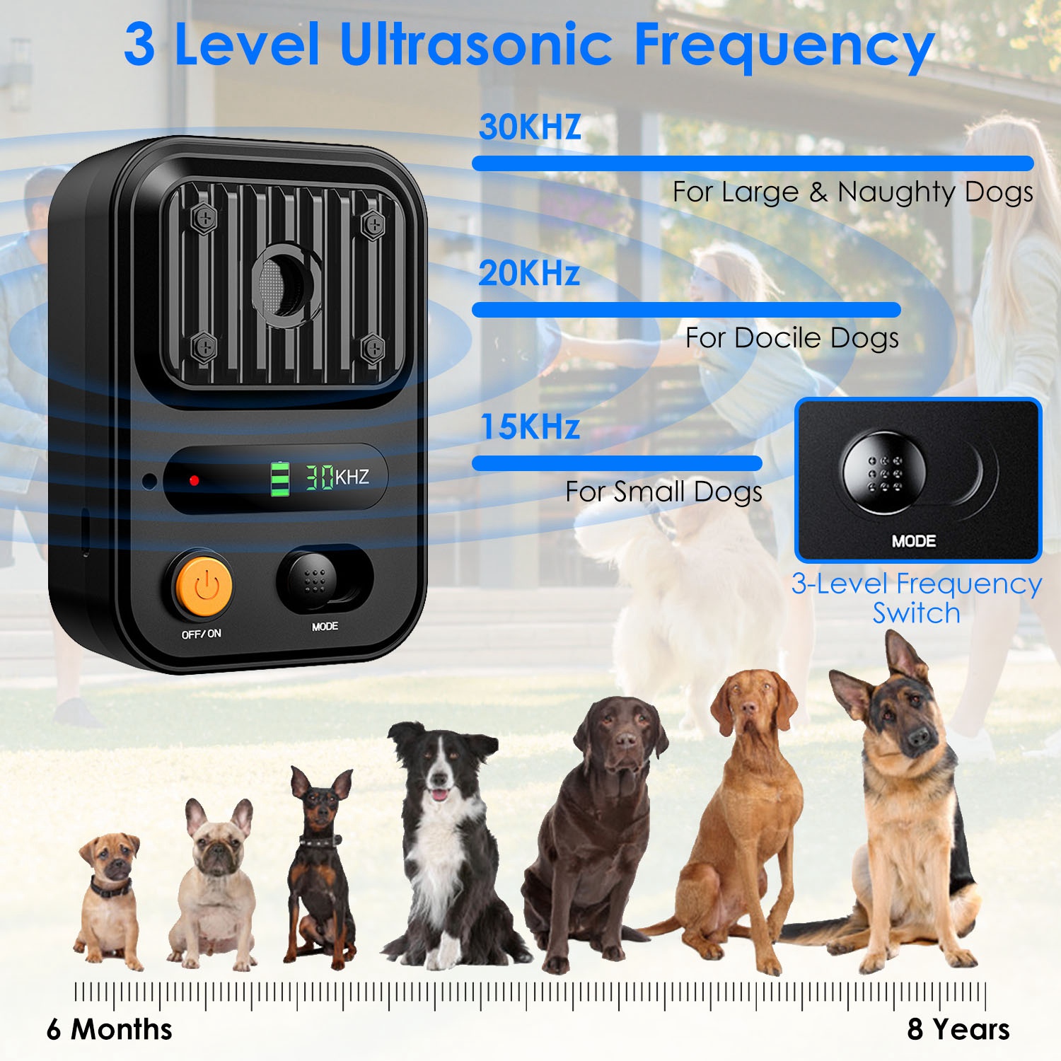 Opciones de Color Negro-Verde - Dispositivo Ultrasonido Anti-Ladrido Rechargeable Automático con 3 Niveles de Frecuencia para Perros IPX4 Resistentes a Agua hasta 10m con Distancia de Detección Máxima de 32.8 pies y Batería Recargable de 1500mAh — imagen 14