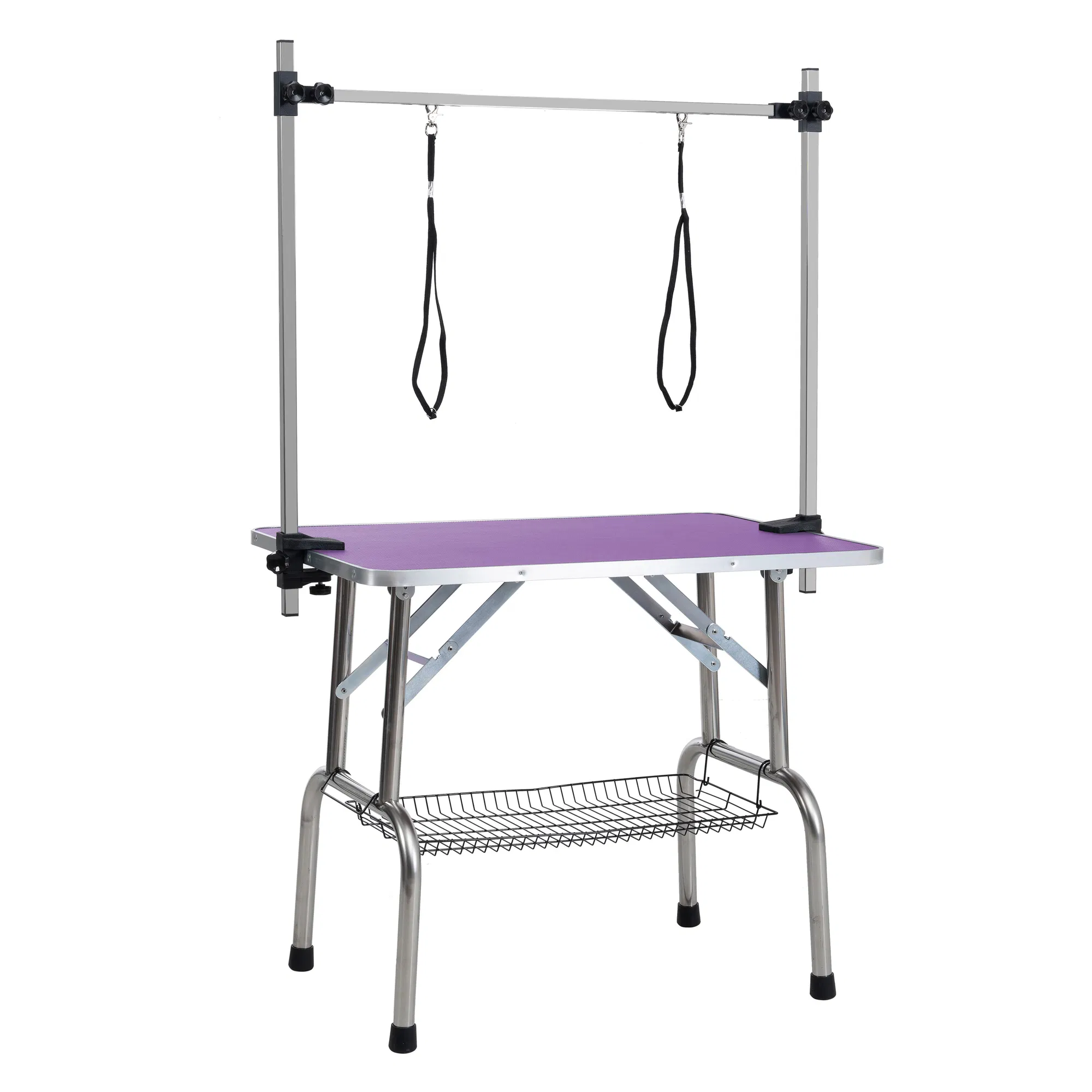 36" Folding Dog Pet Grooming Table Stainless Steel Frame Rubber Mat on Board with Adjustable Arm and Clamps pet dog Cat Grooming Table (PURPLE COLOR) — image 5