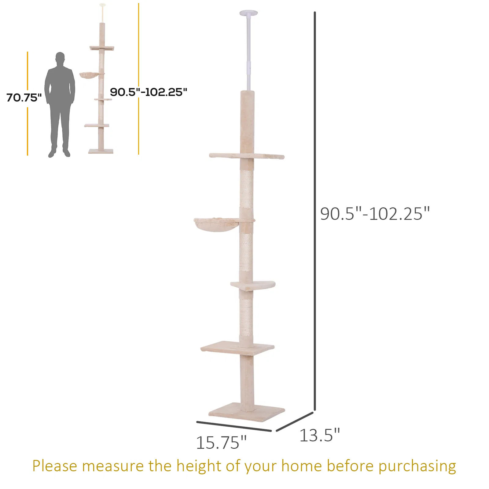 Cat Climbing Tree 5-Tier Kitty Activity Center with Scratching Post Beige — image 6