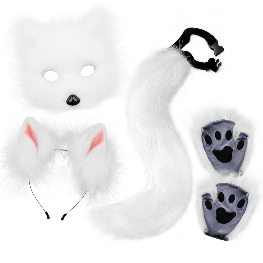 Halloween Plush Fox Mask Set with Faux Fox Ears Headband, Tail, Animal Paws and Cosplay Accessories — image 4