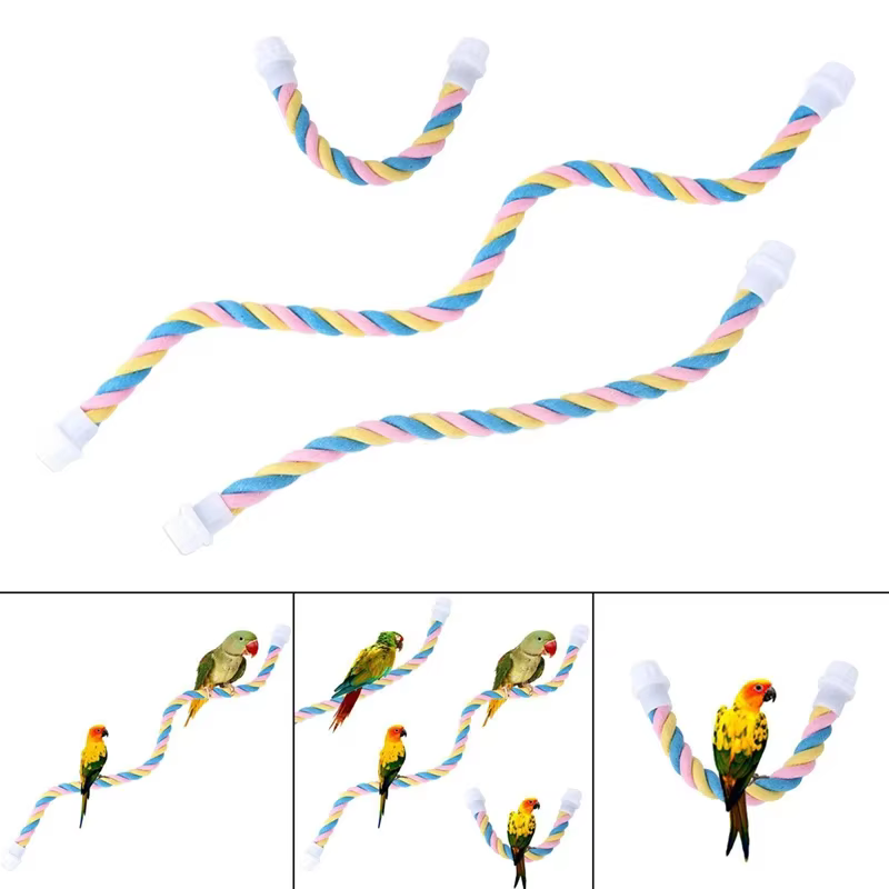 Pet Bird Bite Toys Parrot Color Cotton Rope Toys Elastic Parrot Climbing Toys Sturdy Bird Swing Harness Cage Pet Toy Swing Stand — image 4