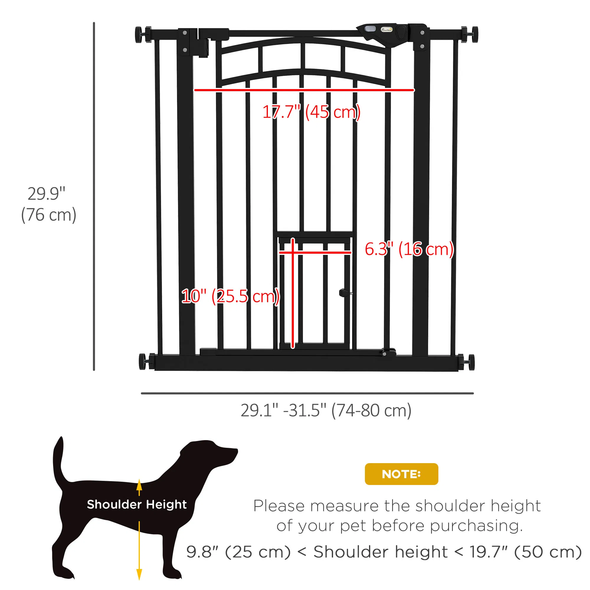 Auto-Close Pet Gate, Stair Gate with Cat Door, Double Locking for Doorways Hallways Stairs, Fits 29"-31.5" Wide, Black — image 5