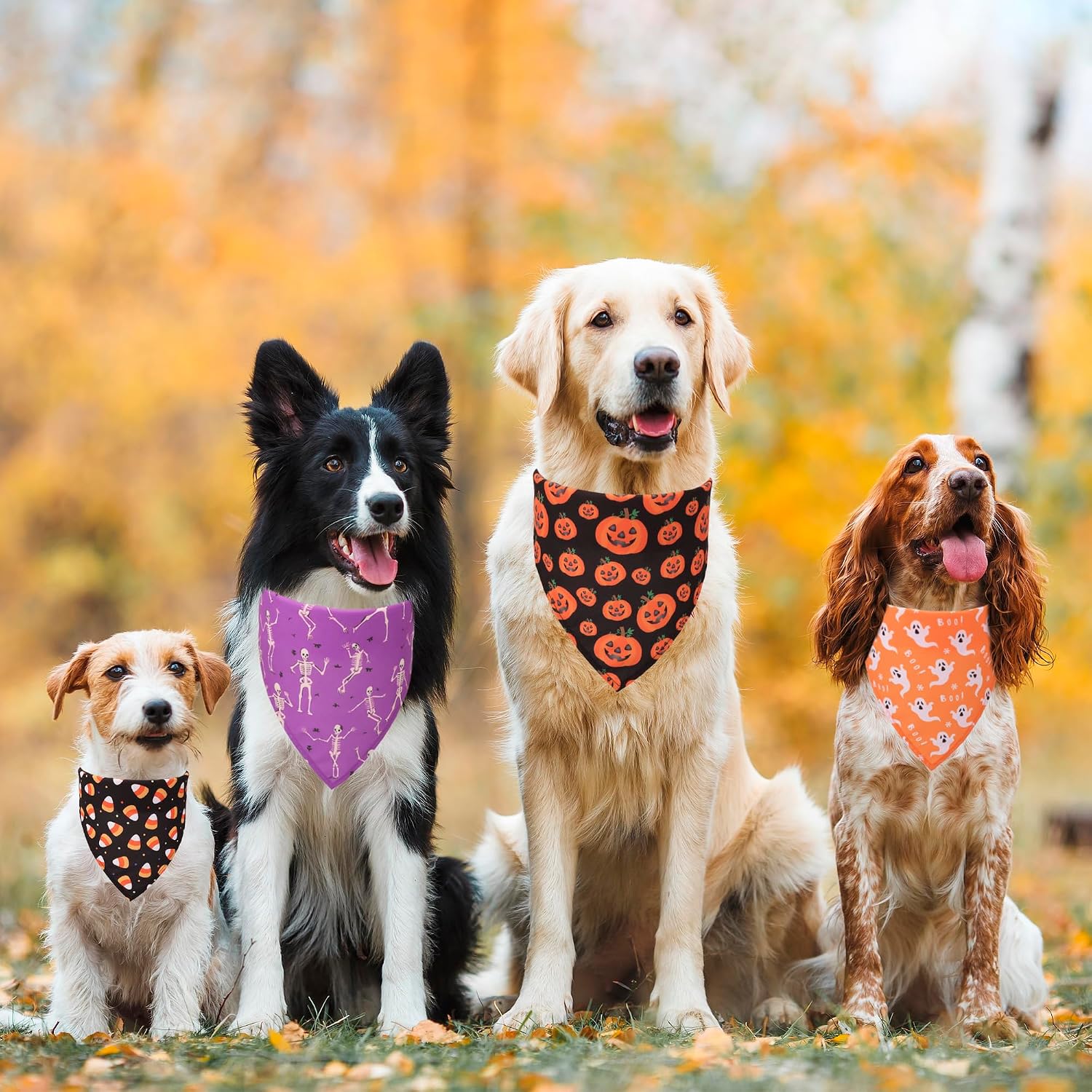 Dog Bandanas 4 PCS, Skeleton Ghost Pumpkin Pet Scarves For Dogs, Adjustable Triangle Bibs, Large — image 2