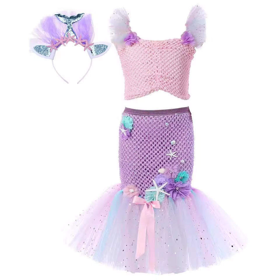 Cosplay Mermaid Sequin Tail Dress Set for Girls, Mermaid Gown Costume, Performance Dress — image 1