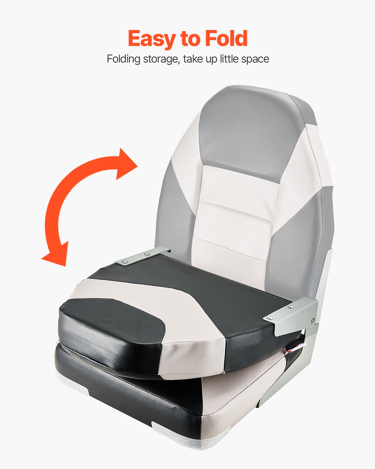 Boat Seat, High Backrest, Folding Fishing Boat Seat With Thickened Sponge Cushion & Waterproof PVC Leather, Aluminum Alloy Hinges, Flip Up Boat Seat For Boats, Yachts, Ships, Black & Grey — imagen 4