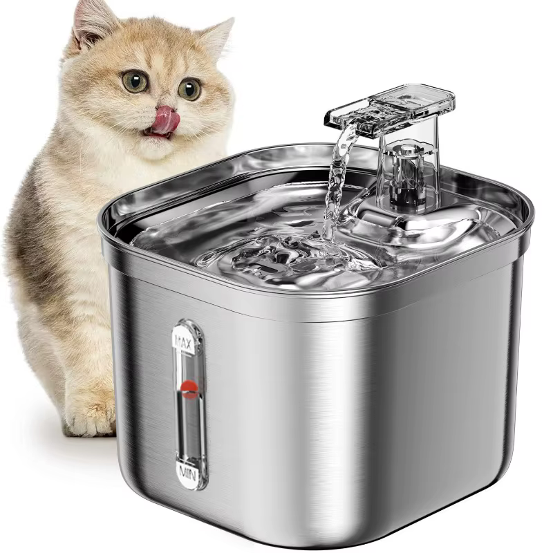 Pet Fountain Visible Level Constant Flow Easy Clean Ultra Quiet Stainless Steel Material Automatic Dispenser for Small Cats — image 1