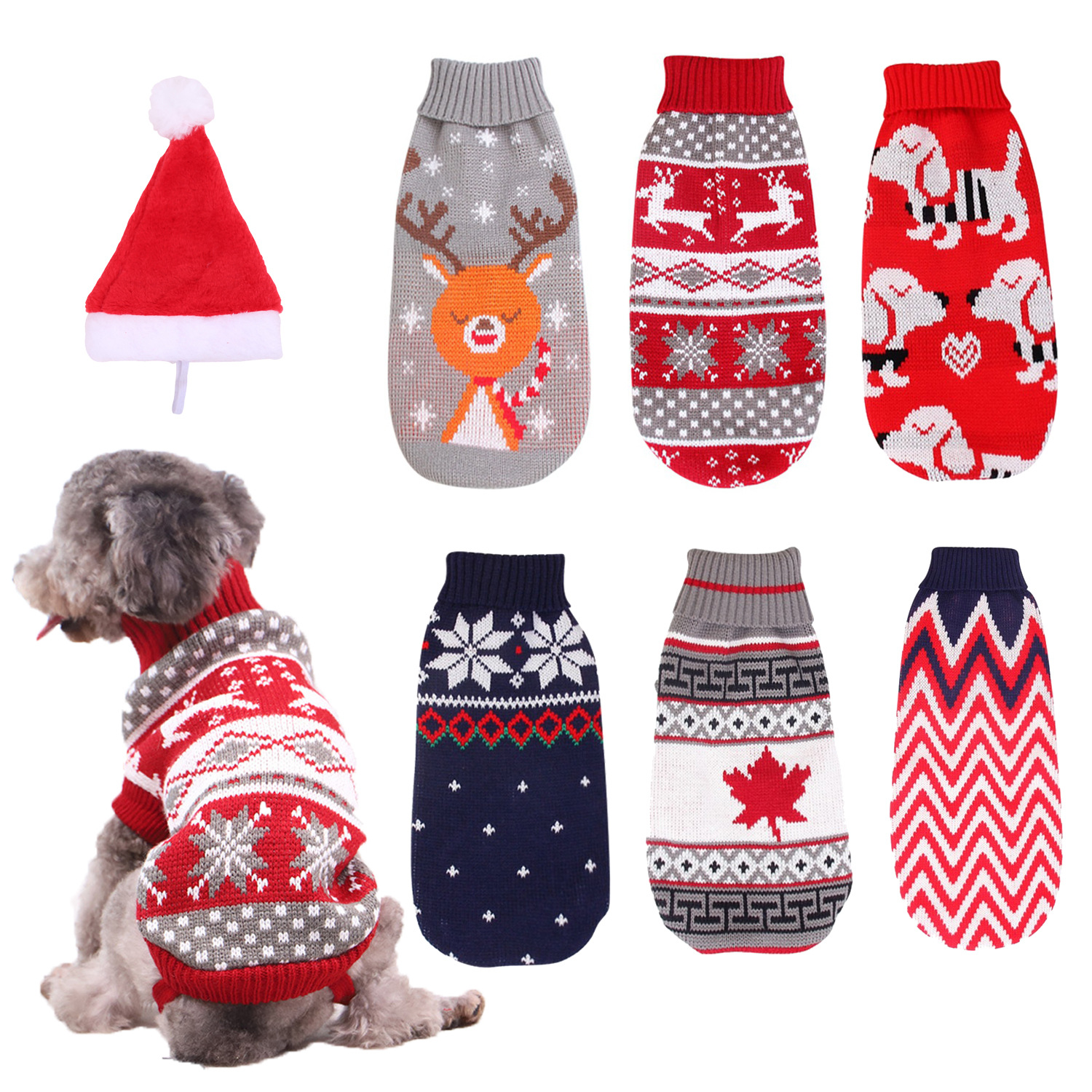Christmas reindeer maple leaves snowflakes holiday pet clothes high necked knitted sweaters dog and cat clothing jackets — image 1