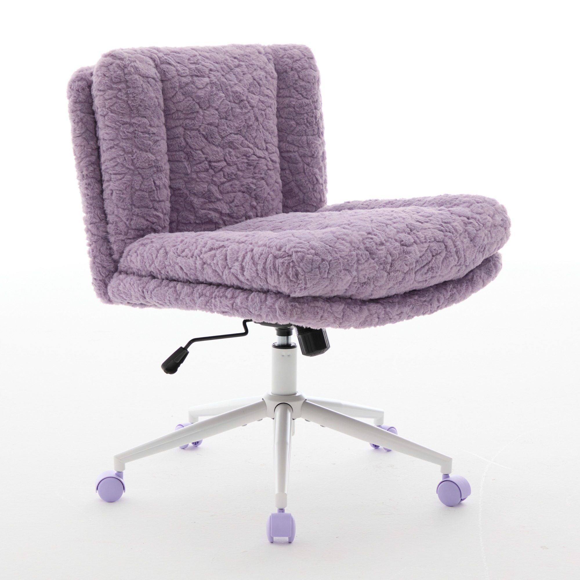 W26.4 Inch Wider Seat Office Chair, Artificial Rabbit Hair Home Office Chair With Metal Base, Adjustable Desk Chair Swivel Office Chair, Vanity Chair Violet — image 2