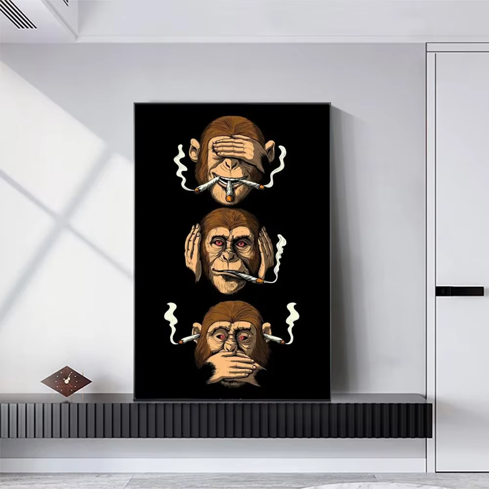 Arte de Pared Clásico Abstracto Cartel de Humor Mono Fumador Imagen HD Impresión en Lona Cartel para Hogar Sala Comedor Dormitorio Decoración — imagen 4