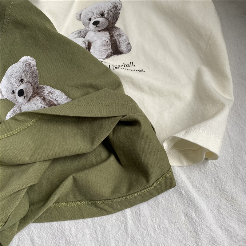 Round neck cartoon teddy bear printed short sleeved T-shirt — image 4