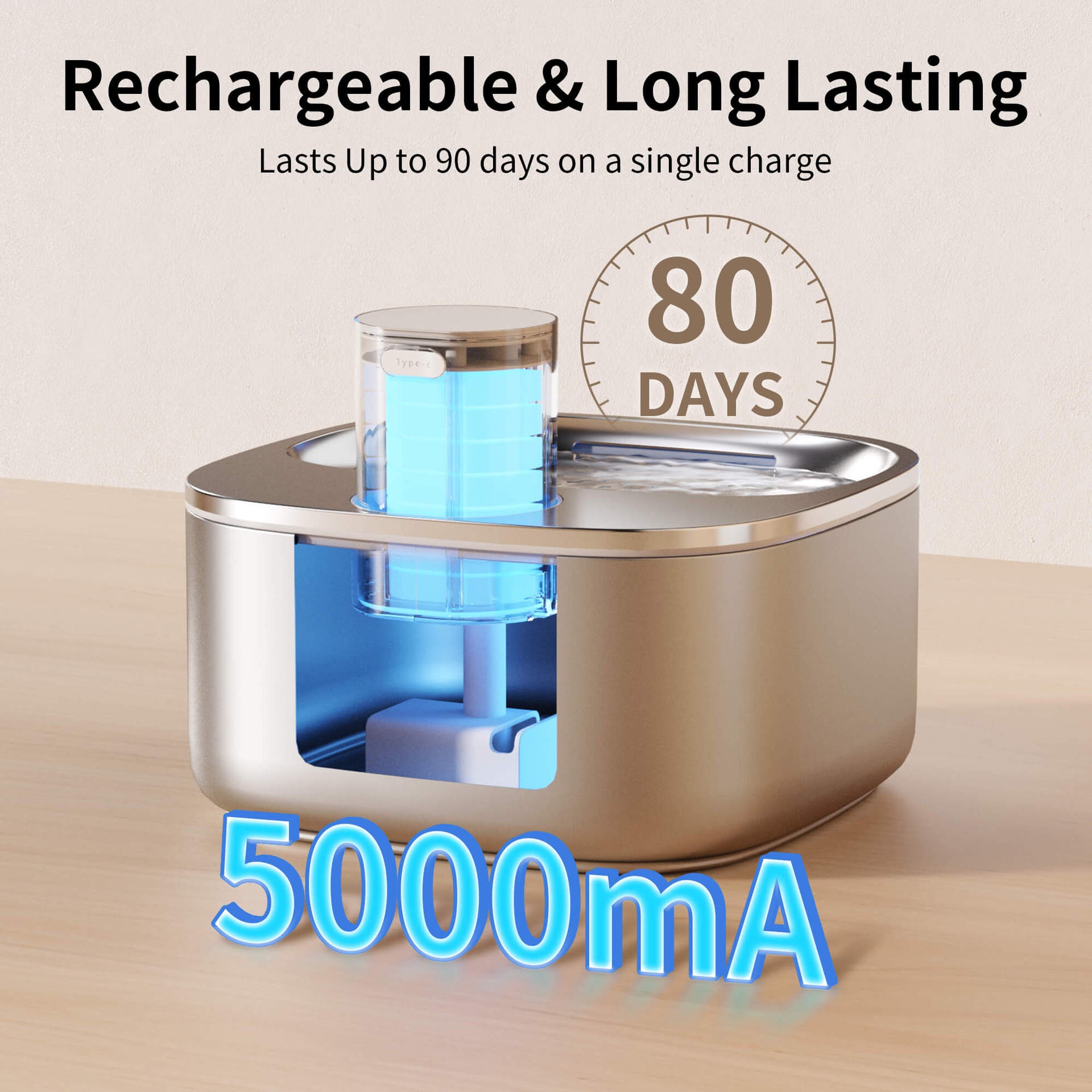 Stainless steel wireless pet water dispenser 5000mA ultra endurance infrared sensing water feeding — image 1