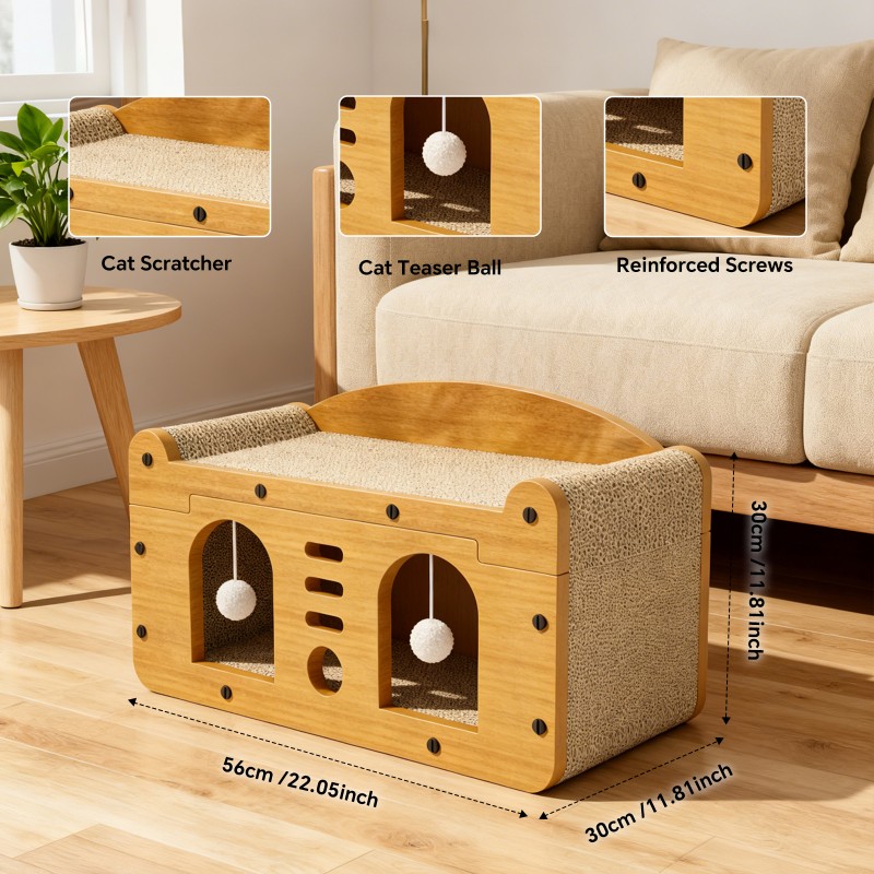 Silla de Rasguñar para Gatos con Puertas Dobles, 56 cm Grande, Con 2 Pelotas de Atraque, Para Hogares con Múltiples Gatos o Grandes Espacios — imagen 1