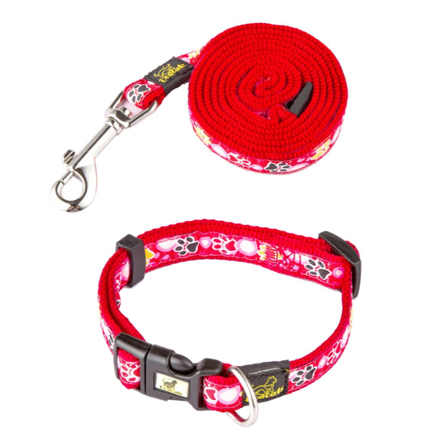 New Dog Paw Print Nylon Leash Collar (With Leash) Set Of Pet Supplies — image 1