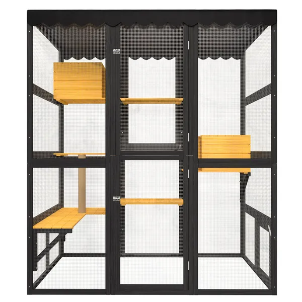 Catio para Gatos al Aire Libre: Encierro Exterior Grande de Madera con Conexión de Ventana para Varios Gatos, Casa para Gatos con Acceso Peatonal, 2 Condominios, 5 Plataformas, 4 Puertas y Cubierta Resistente al Tiempo — imagen 5