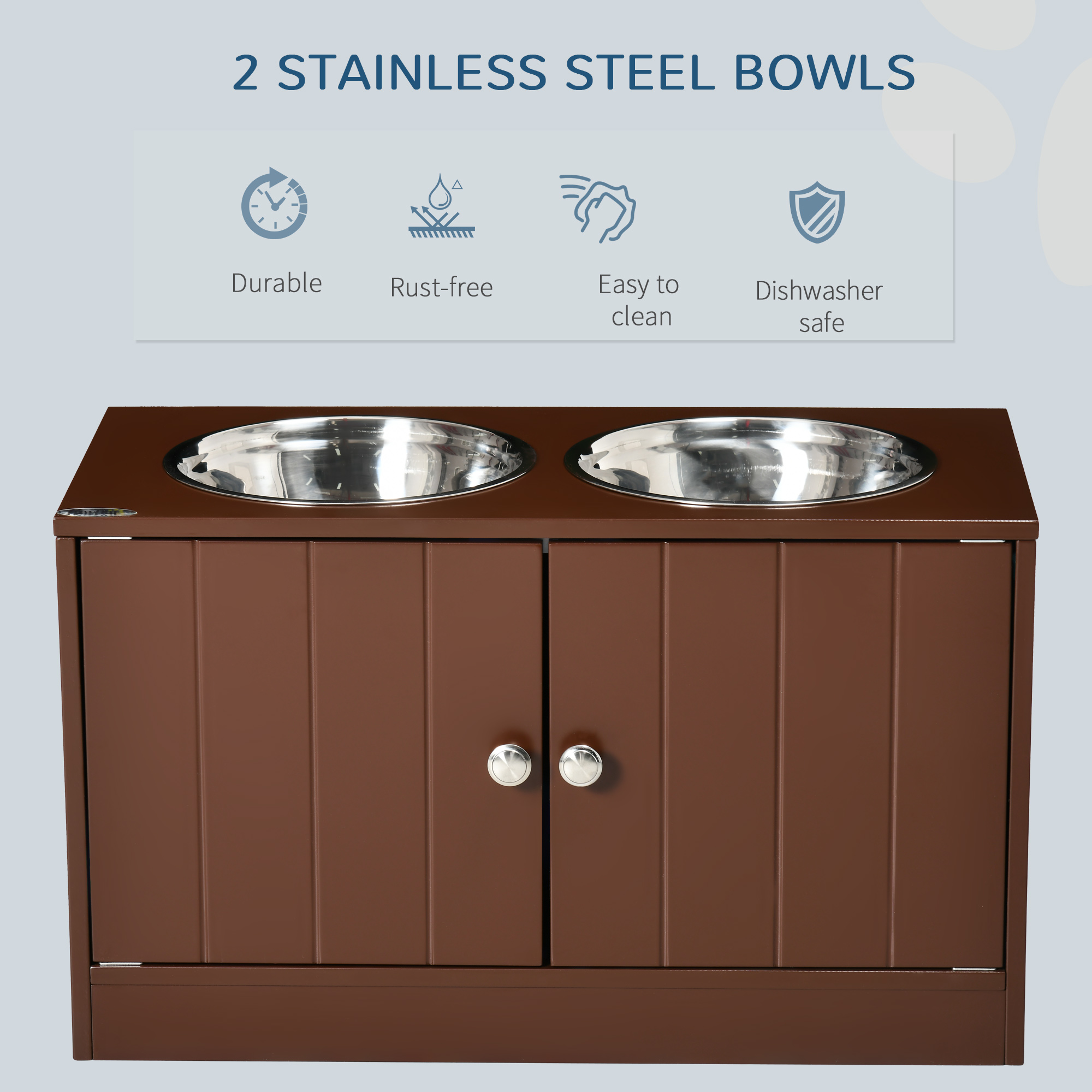 Platos para Perros Elevados con Armario de Almacenamiento, Soporte para Comida Canina con Espacio para Accesorios, Marrón — imagen 4