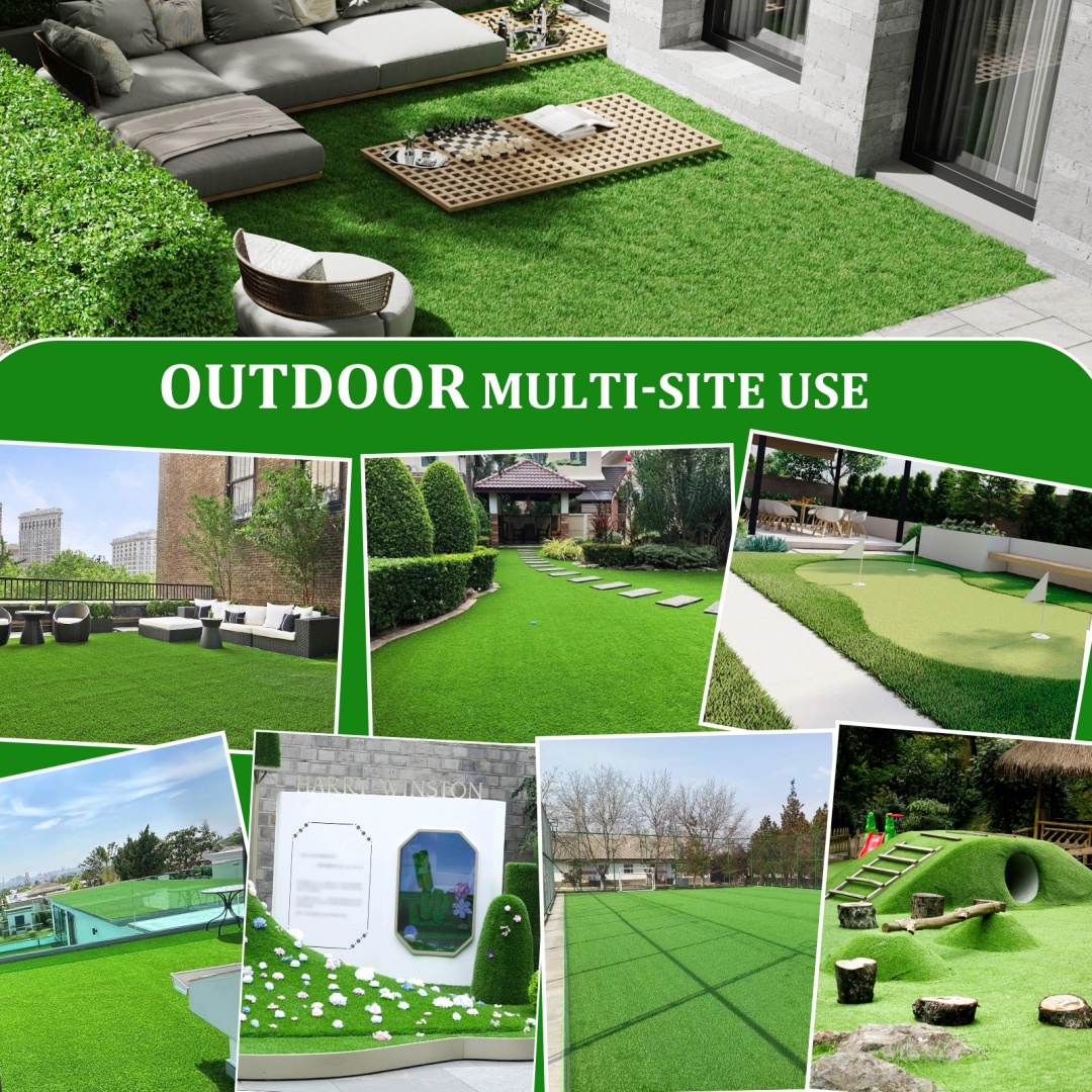 Alfombra de Césped Artificial para Exterior de 3FTx10FT, Rollo de Pasto Falso Grueso y Realista para Decoración de Patio, Balcón y Jardín, Tapete de Drenaje para Perros y Mascotas, 1.38" de Altura de Fibra — imagen 5