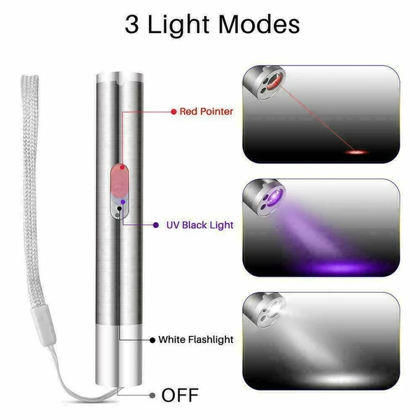 3in1 1mw Cat Laser Pointer Pen USB Rechargeable For Cat Toy White Torch & UV Light — image 6