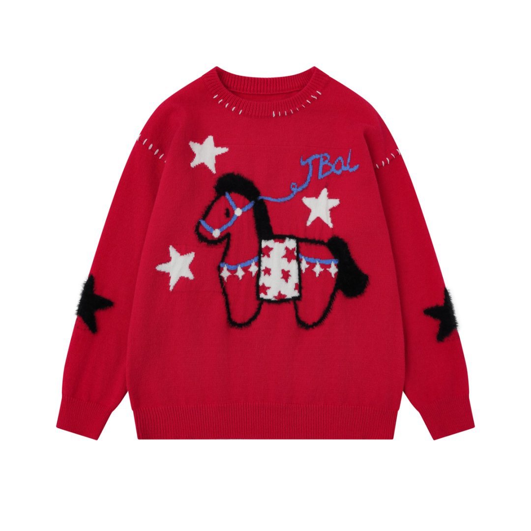 Knitted horse pattern sweater — image 7