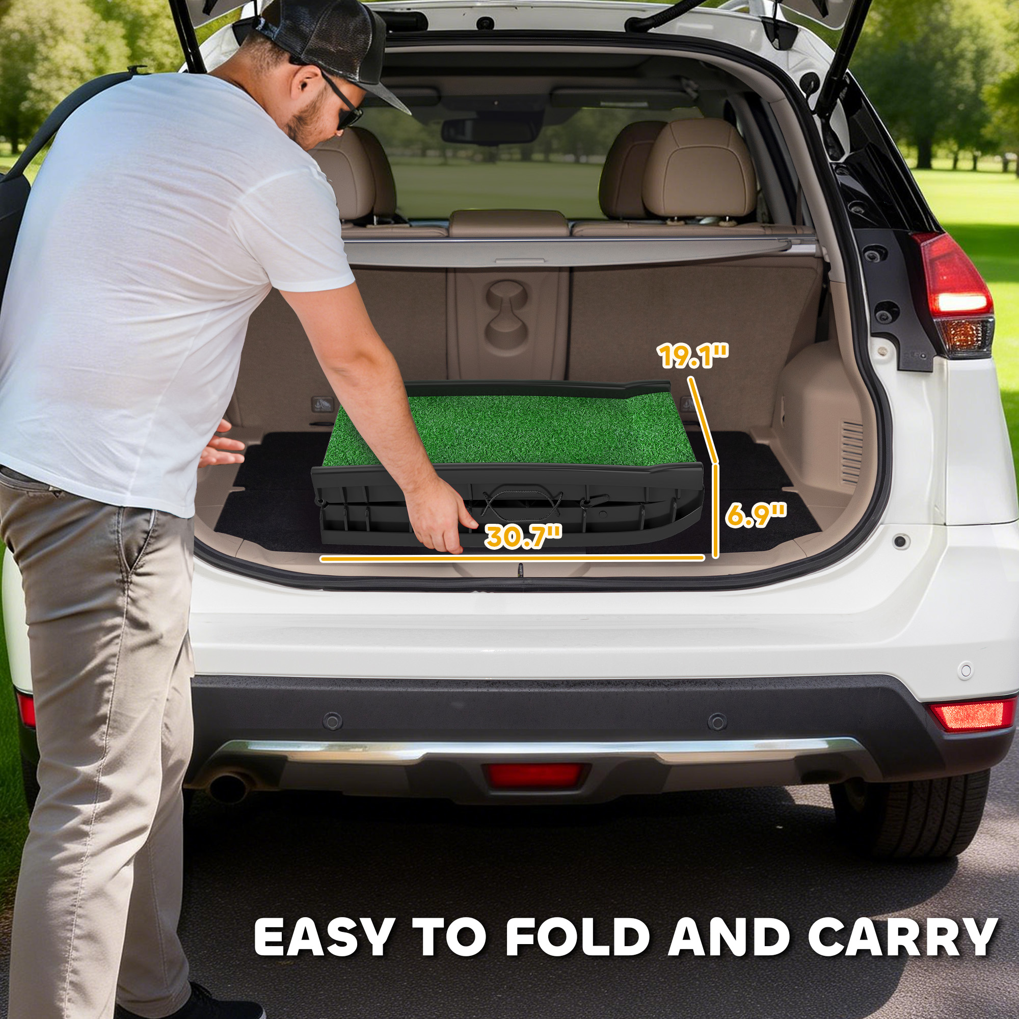 Folding Dog Ramp For Car, 61 Inches Portable Pet Ramp With Non Slip Grass Surface, Raised Side Rails — image 2