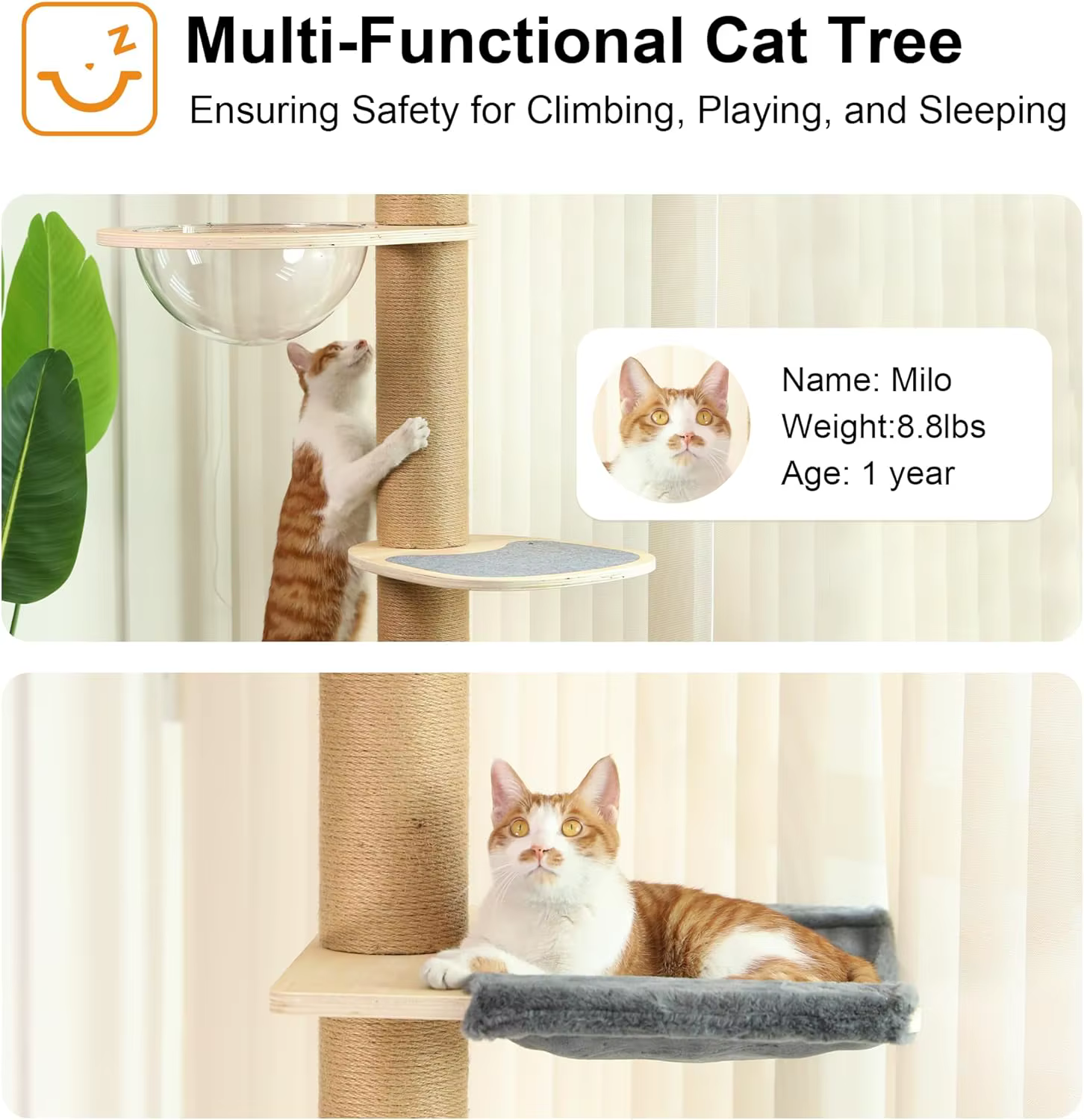 Un Rascador para Gatos Grande y Lujoso Hecho de Madera Sostenible, con Postes para Trepar y Juguetes que se Extienden del Piso al Techo — imagen 5