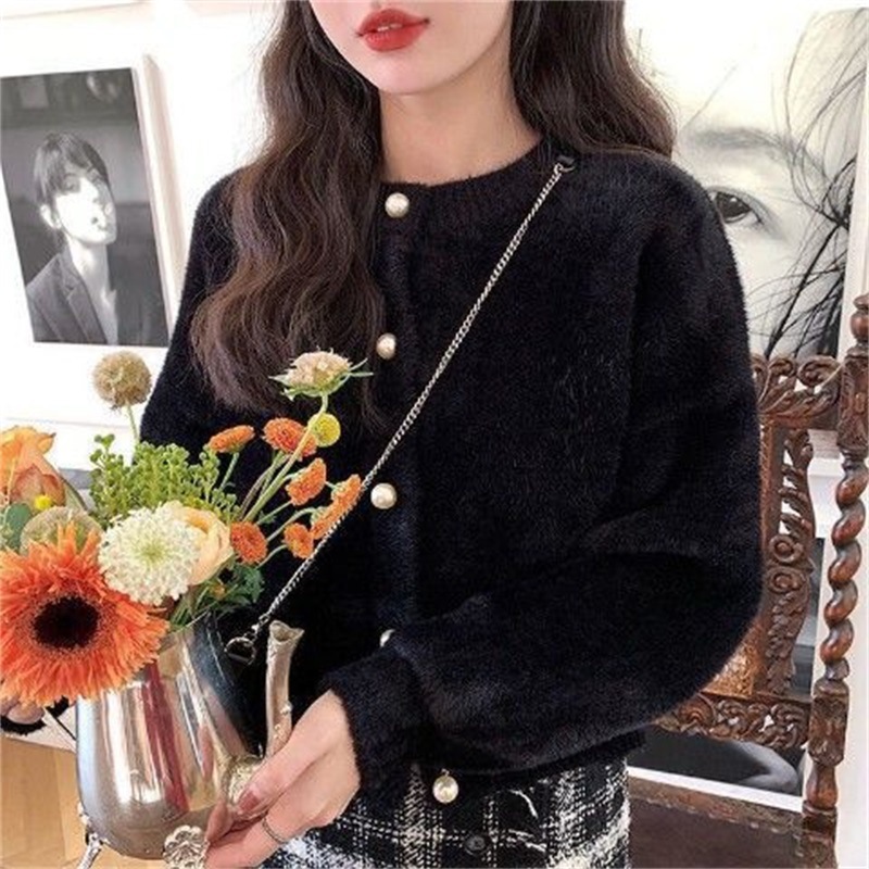 Plush pearl button imitation mink fur short jacket for women — image 4