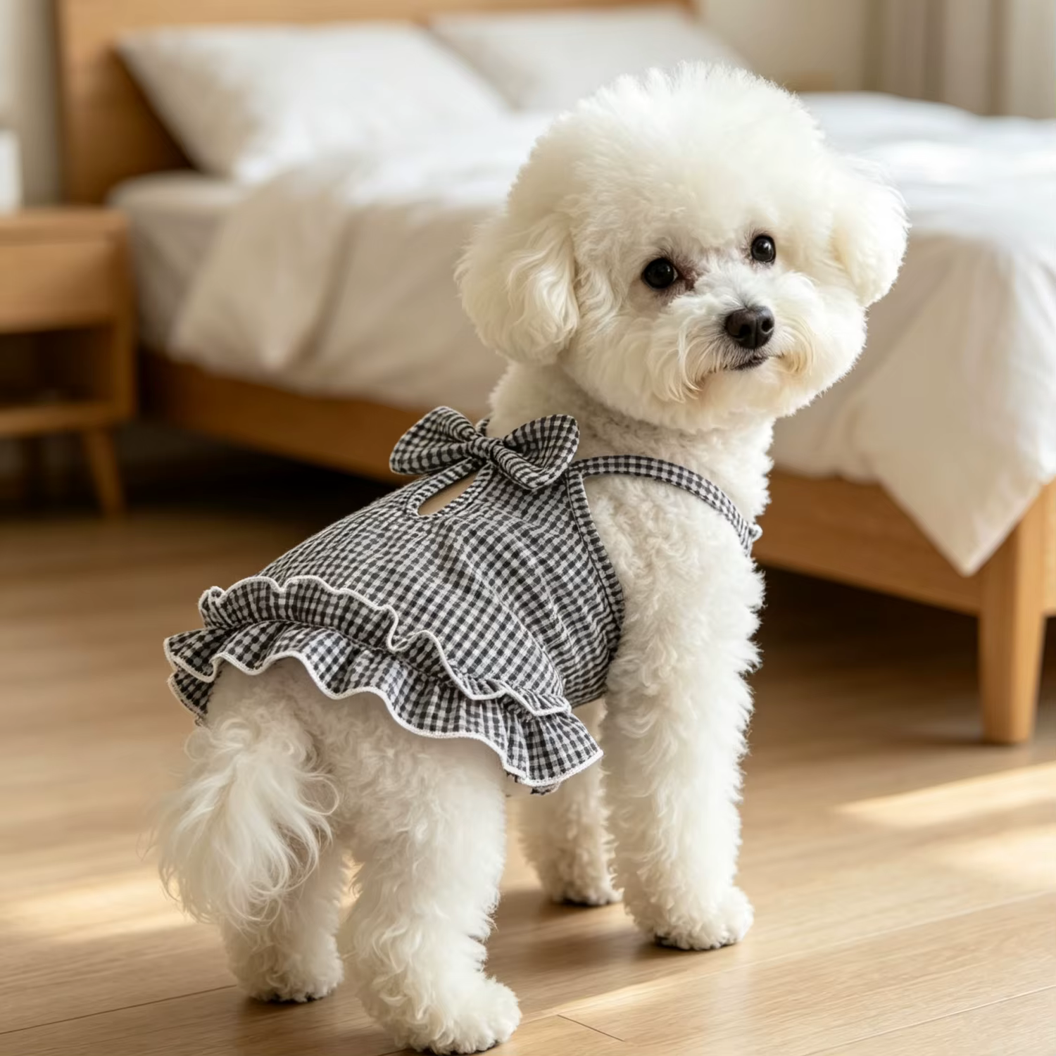 Ropa de verano para perros pequeños: camiseta de tirantes con volantes y rayas, chaqueta transpirable para cachorros, ropa de perro dulce y frillada — imagen 3