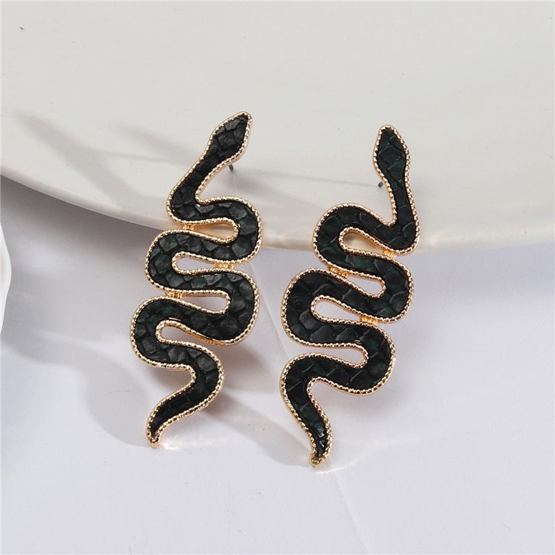 Vintage Leather Abalone Shell Snake Shaped Stud Earrings Geometric Irregular For Women Girls Party Jewelry Gifts — image 10
