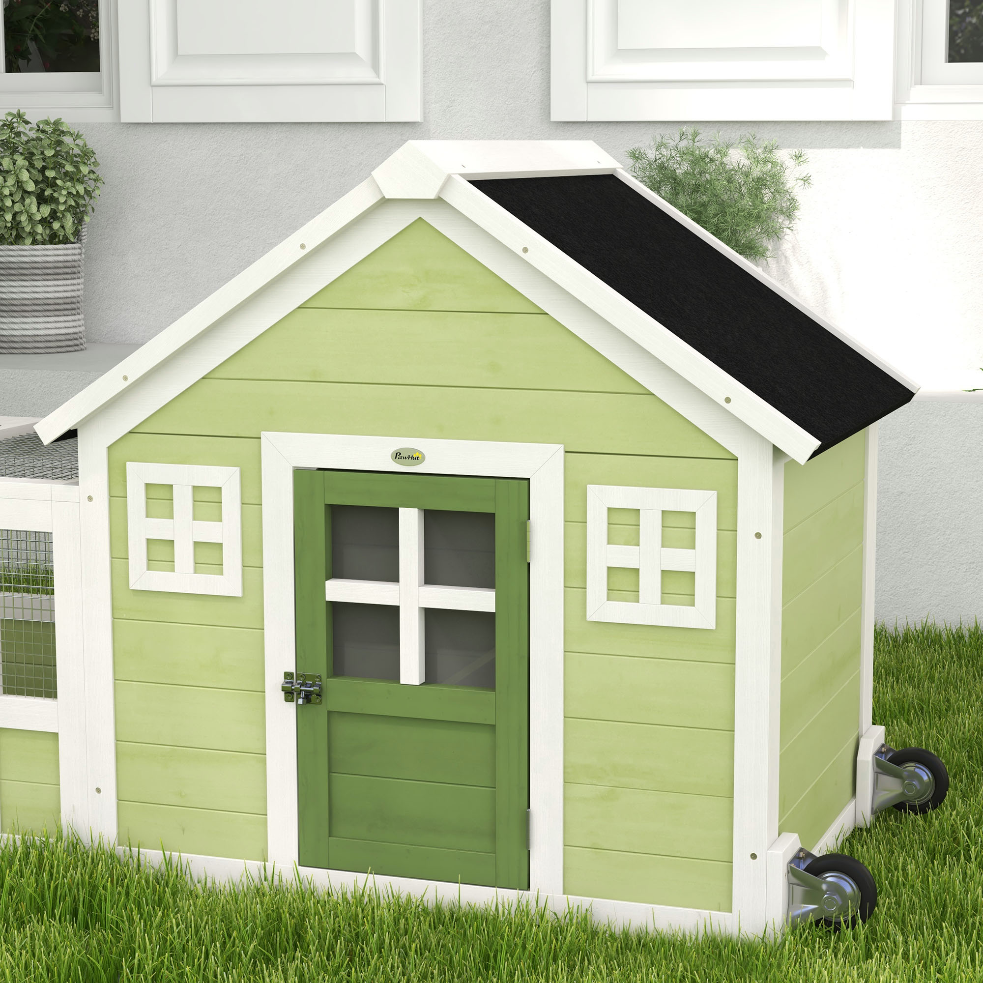 Casa para Conejos con Techo de Asfalto, Manija, Ruedas, Multicolor — imagen 6