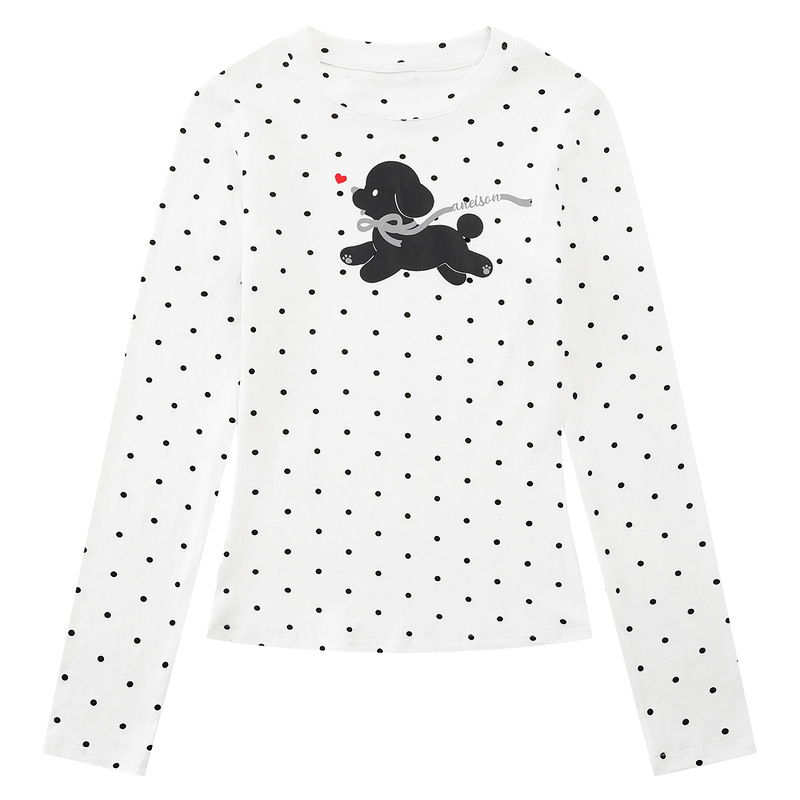 Slim fit long sleeved T-shirt with bow small black dog red heart round neck — image 1