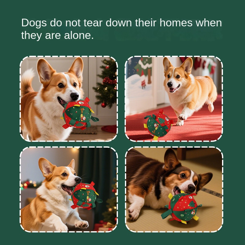 Christmas style dog toy ball outdoor sports ball self fun grinding plush ball small and medium-sized dog training pet toy — image 5