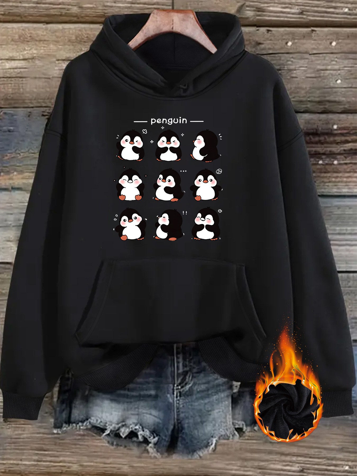 Penguin print hooded sweatshirt — image 9