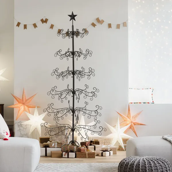 Arbol de Navidad en Hierro Forjado, Soporte para Decoraciones con Ramas Enrolladas y 3 Niveles para Fiestas y Celebraciones — imagen 4
