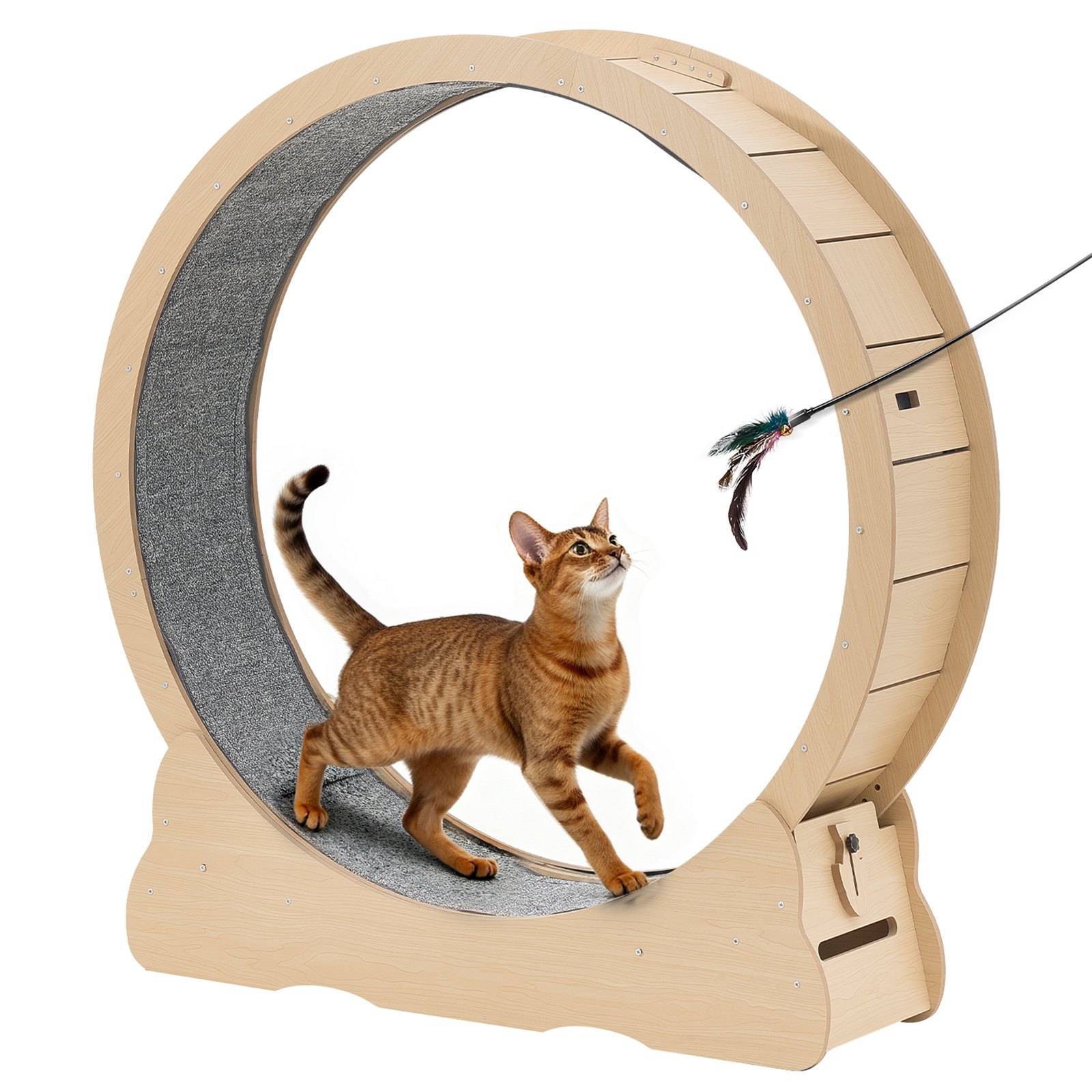 Cat Exercise Wheel, 48 In Wooden Cat Running Wheel For Indoor Cats Up To 28 Lbs, Cats Treadmill With Carpeted Runway & Locking Mechanism, Quiet Roller Kitten Sport Toys For Pets Fitness & Health — image 1