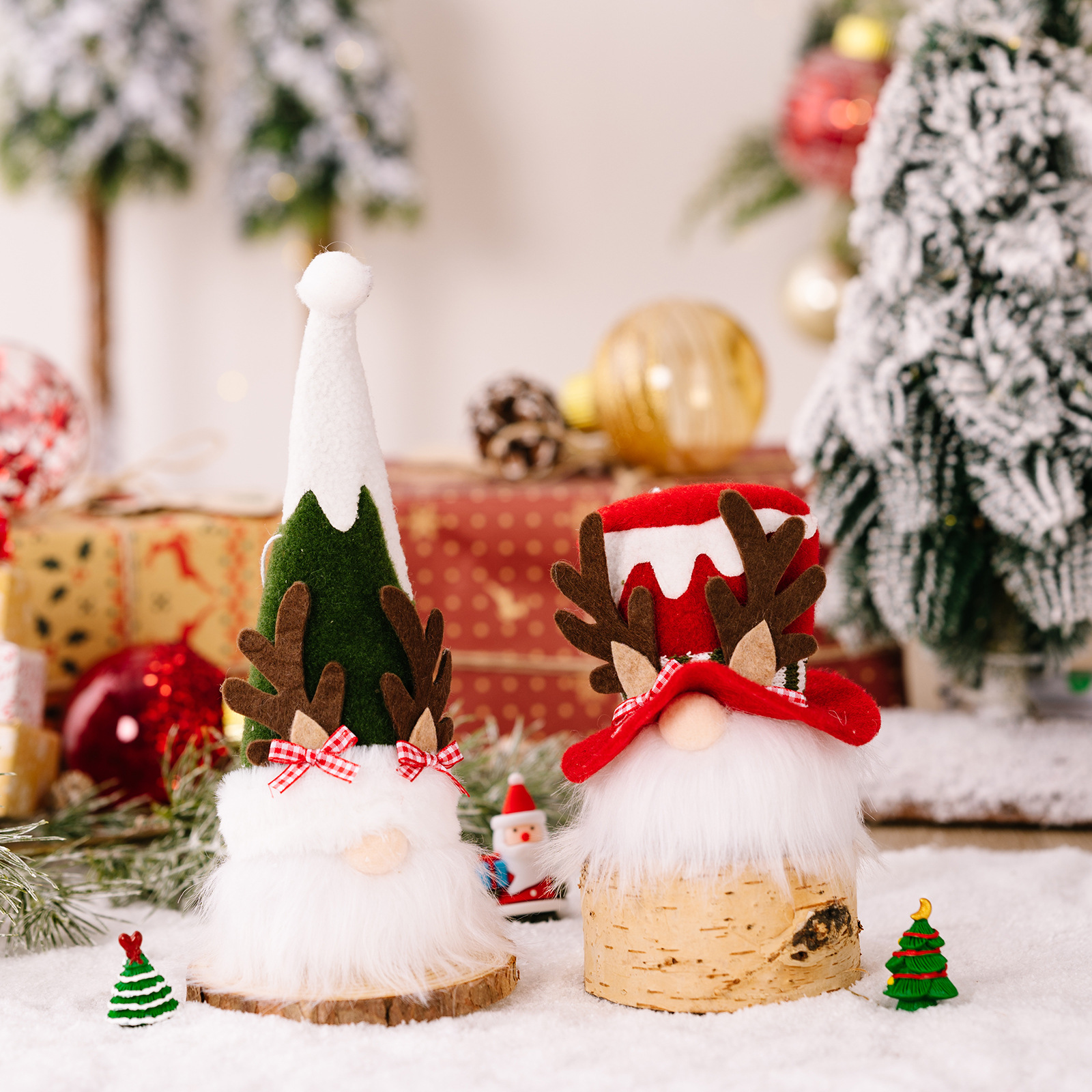 Christmas Decoration Reindeer Antler Bow Rudolph Light-Up Plush Ornament Holiday Atmosphere Hanging Decor — image 5
