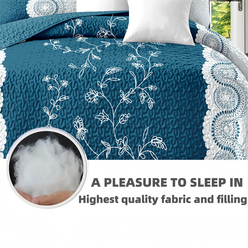 Colección de Edredón Floral Azul Turquesa 3 Piezas con Fundas de Almohadas Ajustadas, Diseño de 130 GSM Microfibra para Camas Fáciles de Limpiar y Amigables con Mascotas — imagen 8