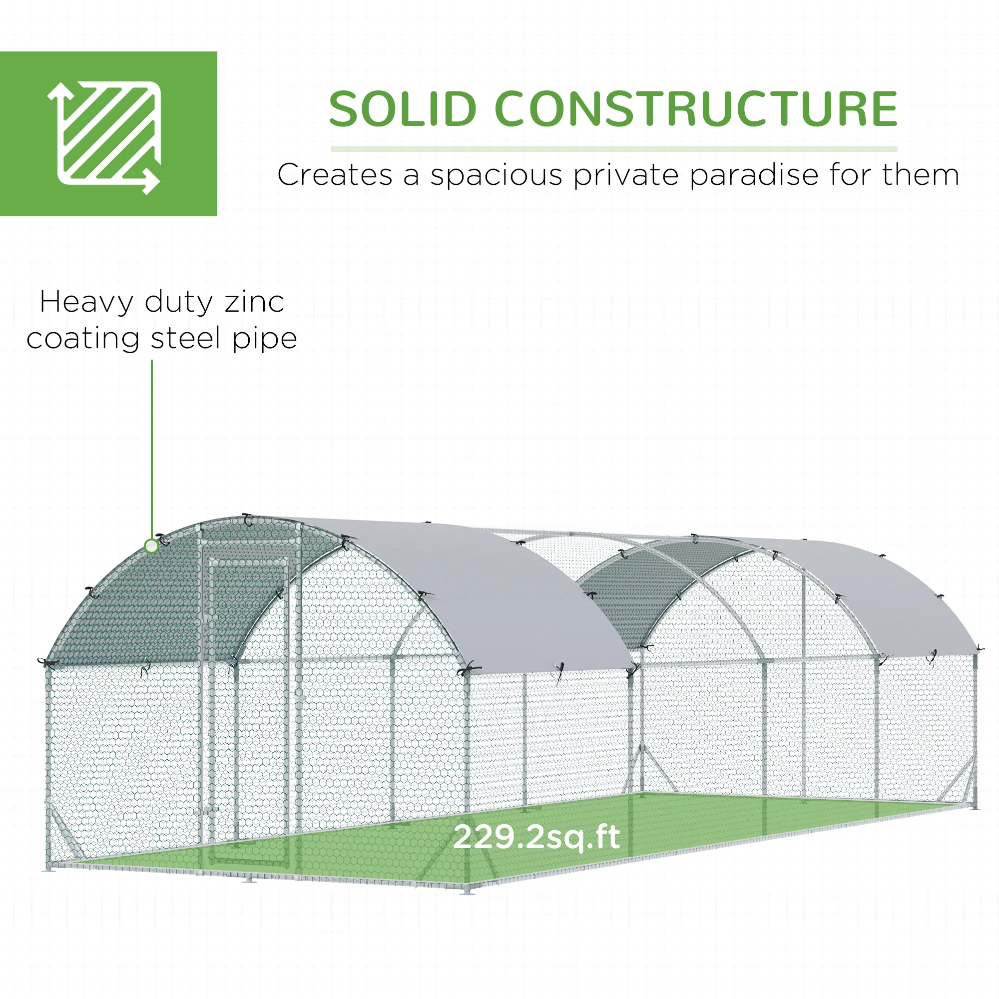 Galvanized Large Metal Chicken Coop Cage Walk-in Enclosure Poultry Hen Run House Playpen Rabbit Hutch with Cover for Outdoor Backyard 9.2' x 24.9' x 6.5' Silver — image 3