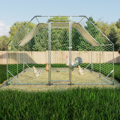 Gallinero Grande de Metal Galvanizado de 10 x 13 Pies, Jaula Transitable, Corral para Aves de Corral, Conejera, Casa para Gallinas — imagen 4