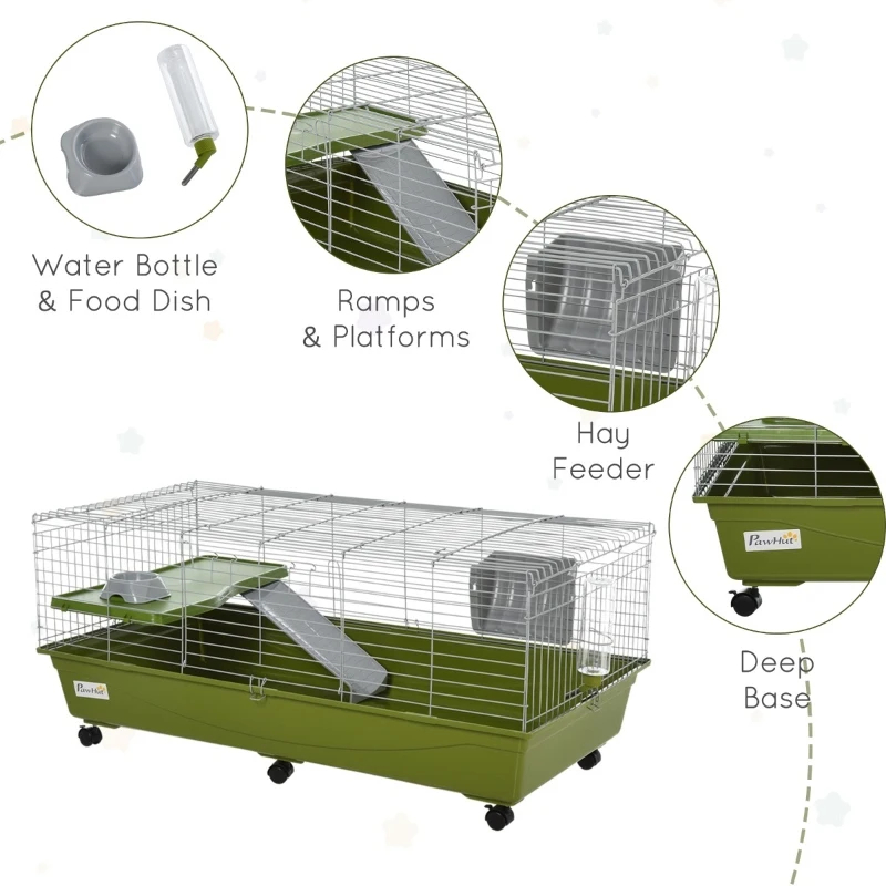 Jaula de 47" para Animales Pequeños, Conejera para Chinchilla y Cuyo, Casa para Mascotas con Plataforma, Rampa, Plato de Comida, Ruedas y Botella de Agua — imagen 7