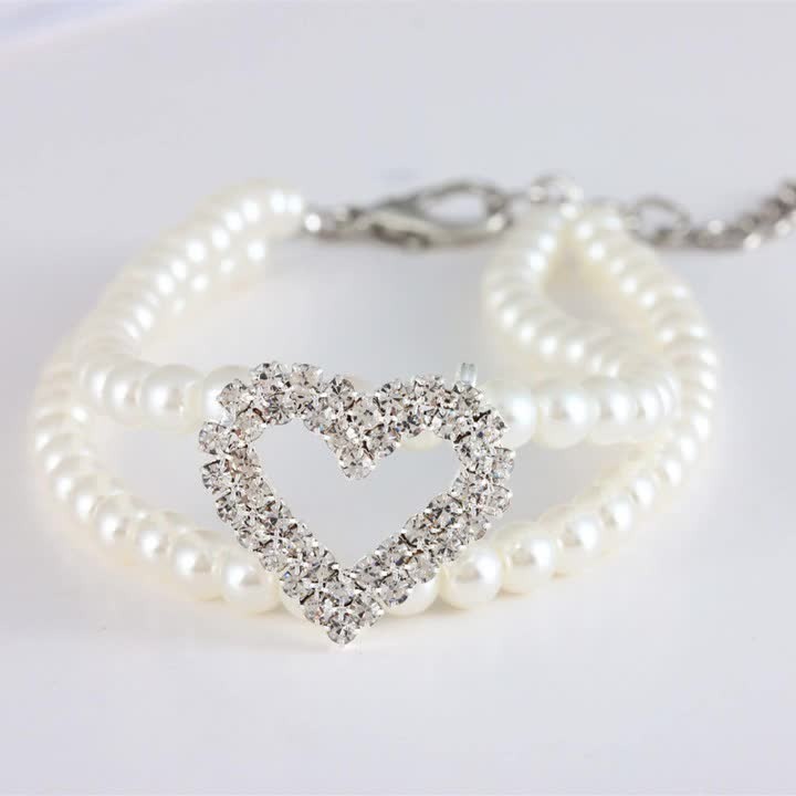 New Pet Collar Rhinestone Heart Pearl Jewelry Cat Dog Necklace — image 7