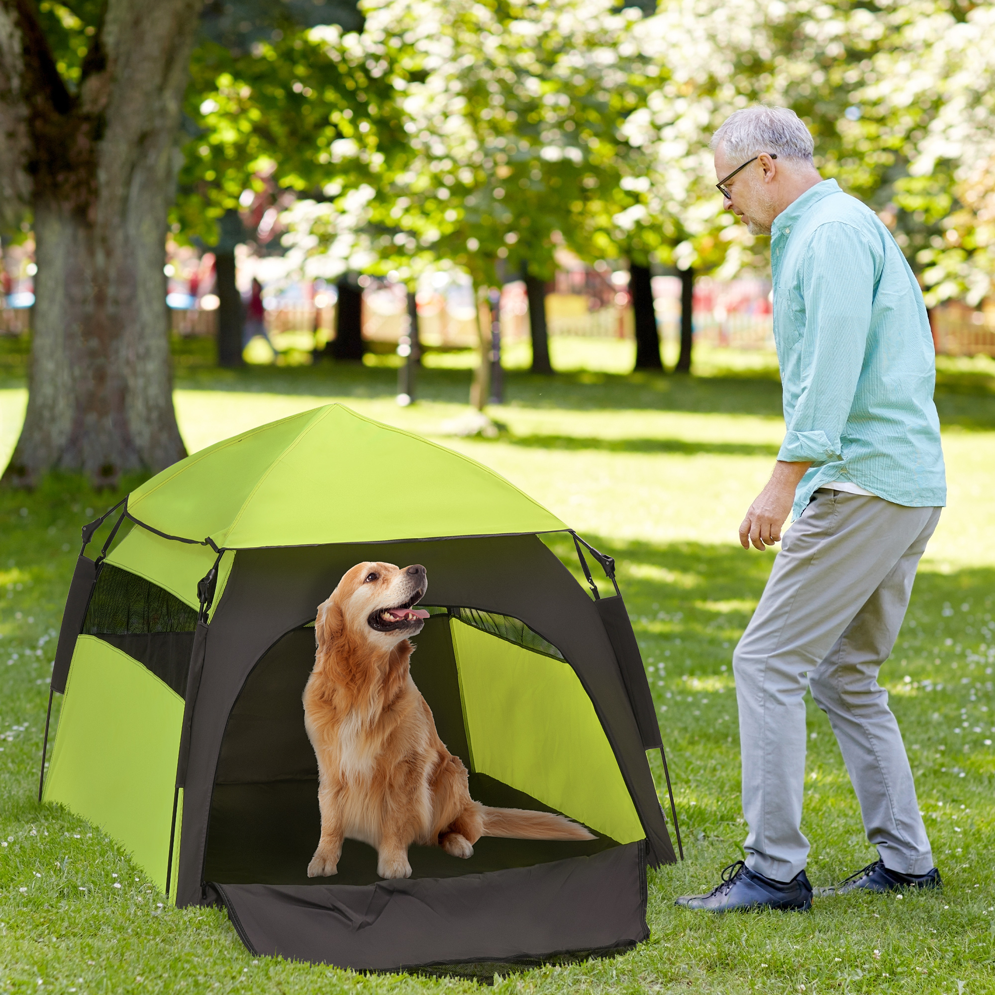 Pop Up Dog Tent For Extra Large And Large Dogs, Portable Pet Camping Tent With Carrying Bag For Beach, Backyard, Home, Green — imagen 1