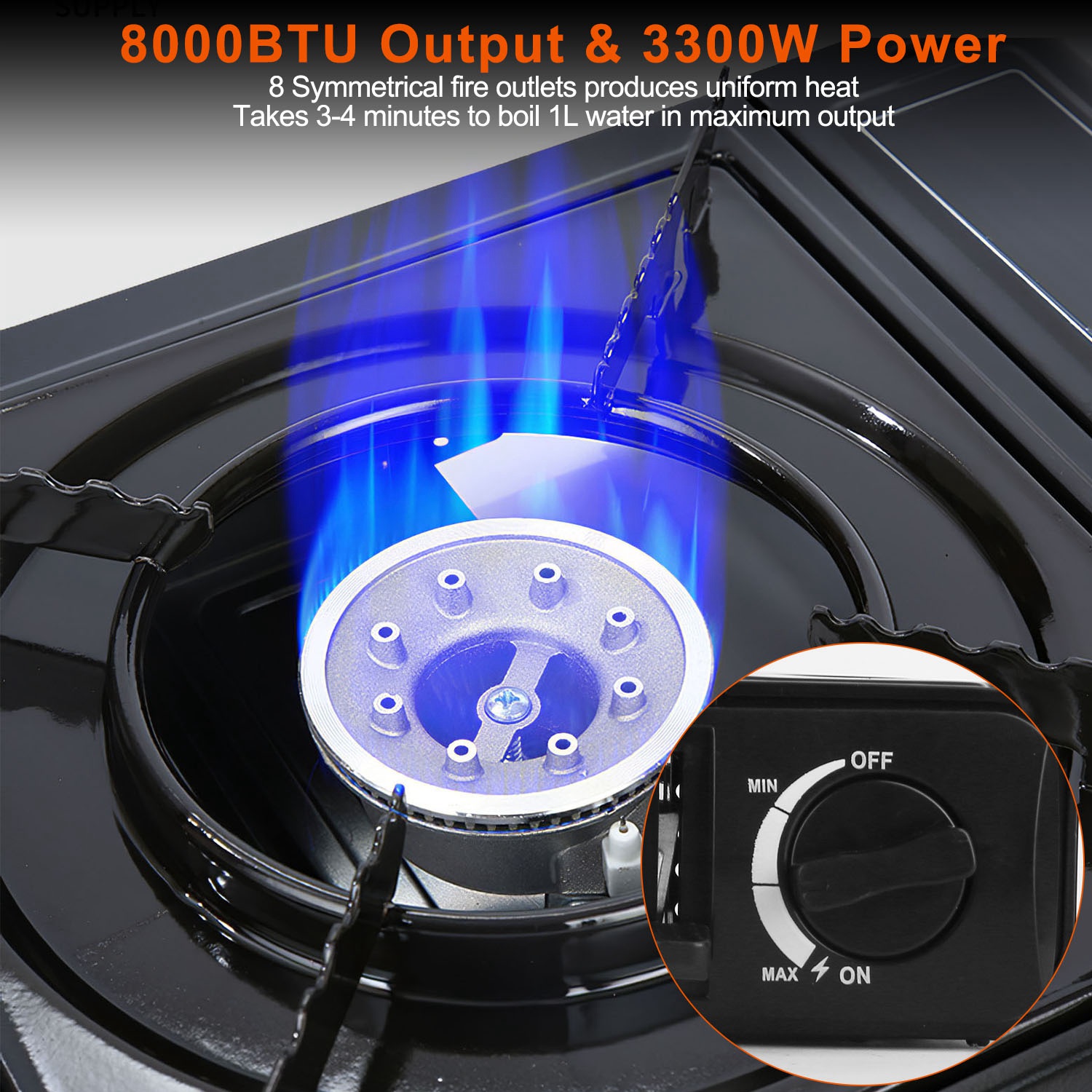 Estufa Portátil de Camping 3300W, Quemador Dual para Cartucho de Butano, Encendido Piezoeléctrico, Un Quemador con Expulsión Automática del Tanque y Corte por Sobrepresión, Estuche de Transporte para Camping, Senderismo, Picnic y Pesca — imagen 11