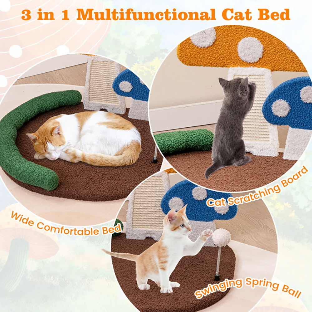 Mushroom Cat Bed Cat Claw Scratcher With Wide Bed And Sisal Scratch Panel — image 5