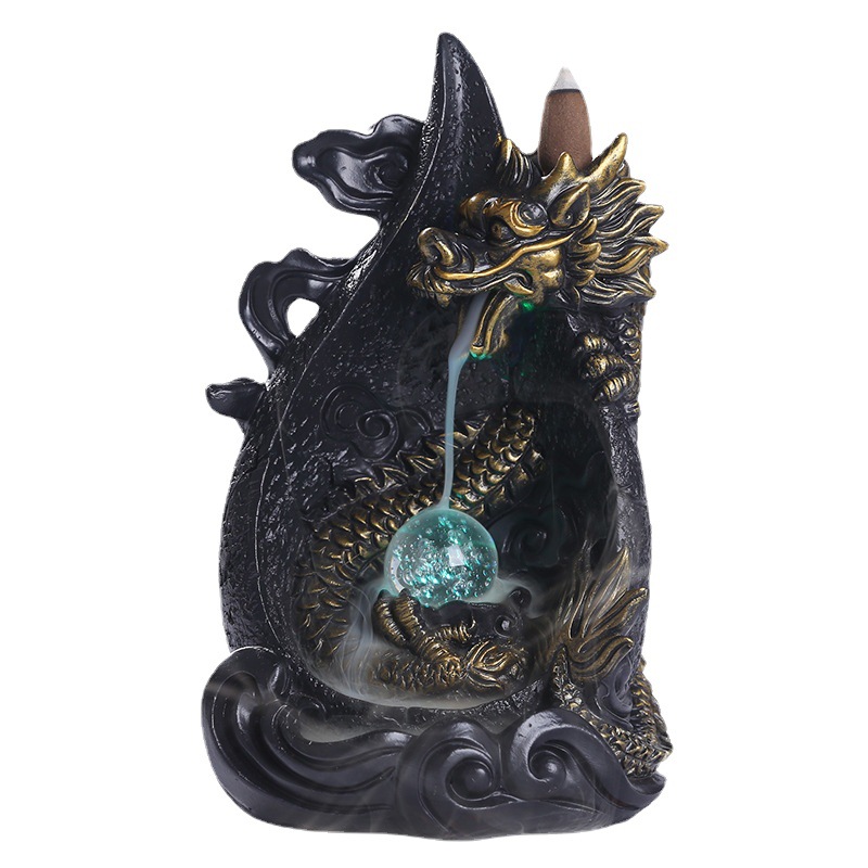 Resin Smoke Backflow Aromatherapy Furnace Creative Large Dragon LED Light Waterfall Backflow Incenseware Handicraft Ornaments — image 5