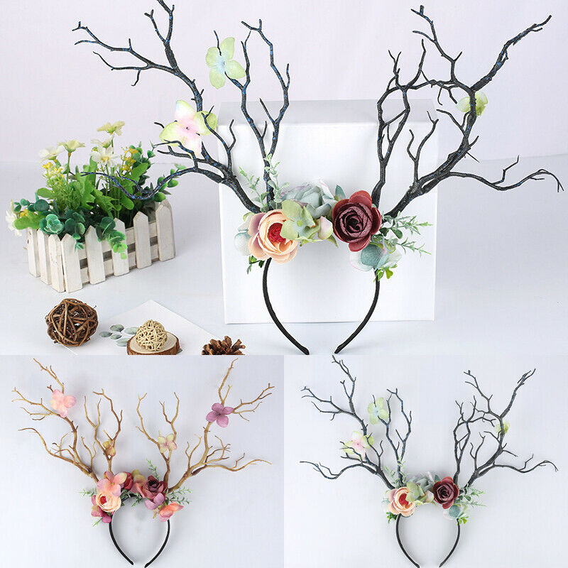 Antleras Góticas de Ciervo con Flores - Cinta para el Cabello de Navidad y Cosplay — imagen 2