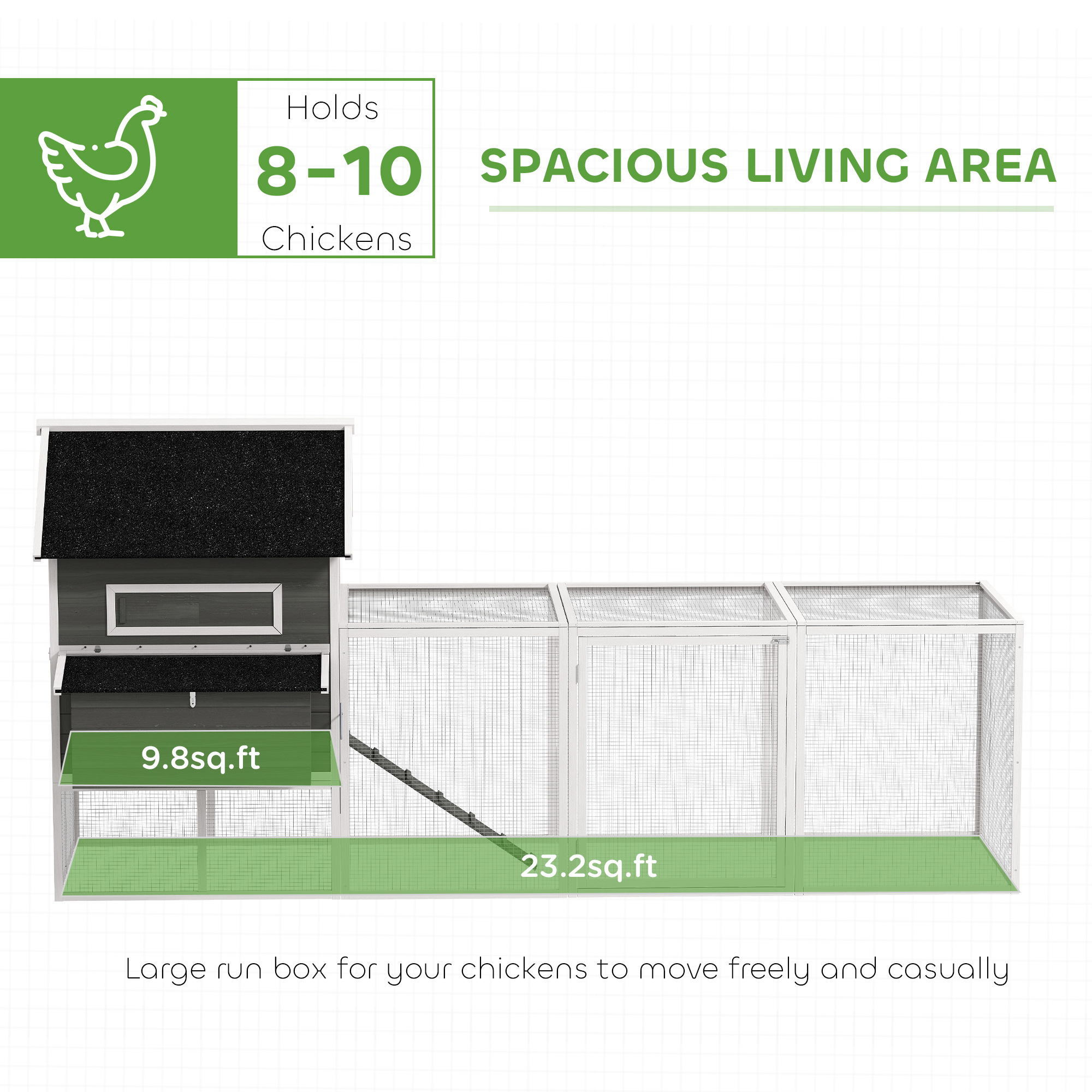 Gallinero de Madera de 137" para 4-6 Gallinas, Patio, Gris Oscuro — imagen 2