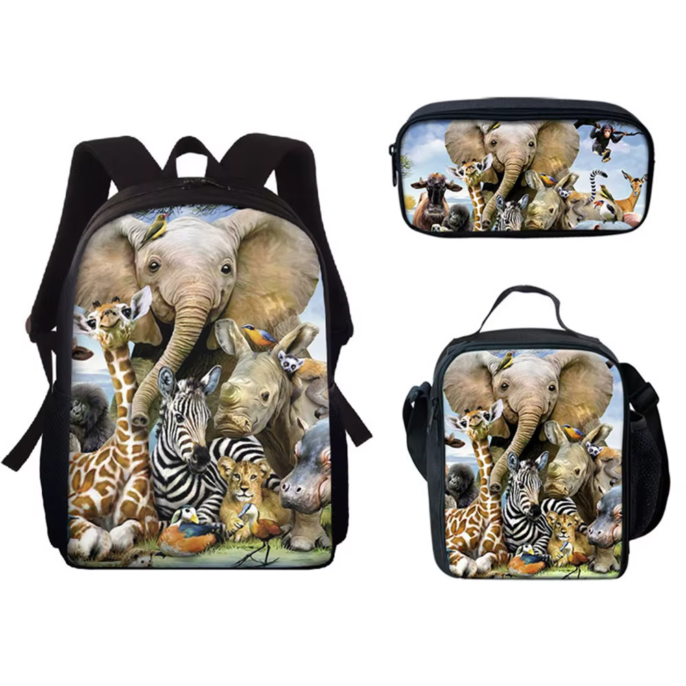 Classic Novelty Funny Cool Elephant Animals 3D Print 3pcs/Set pupil School Bags Laptop Daypack Backpack Lunch bag Pencil Case — image 5