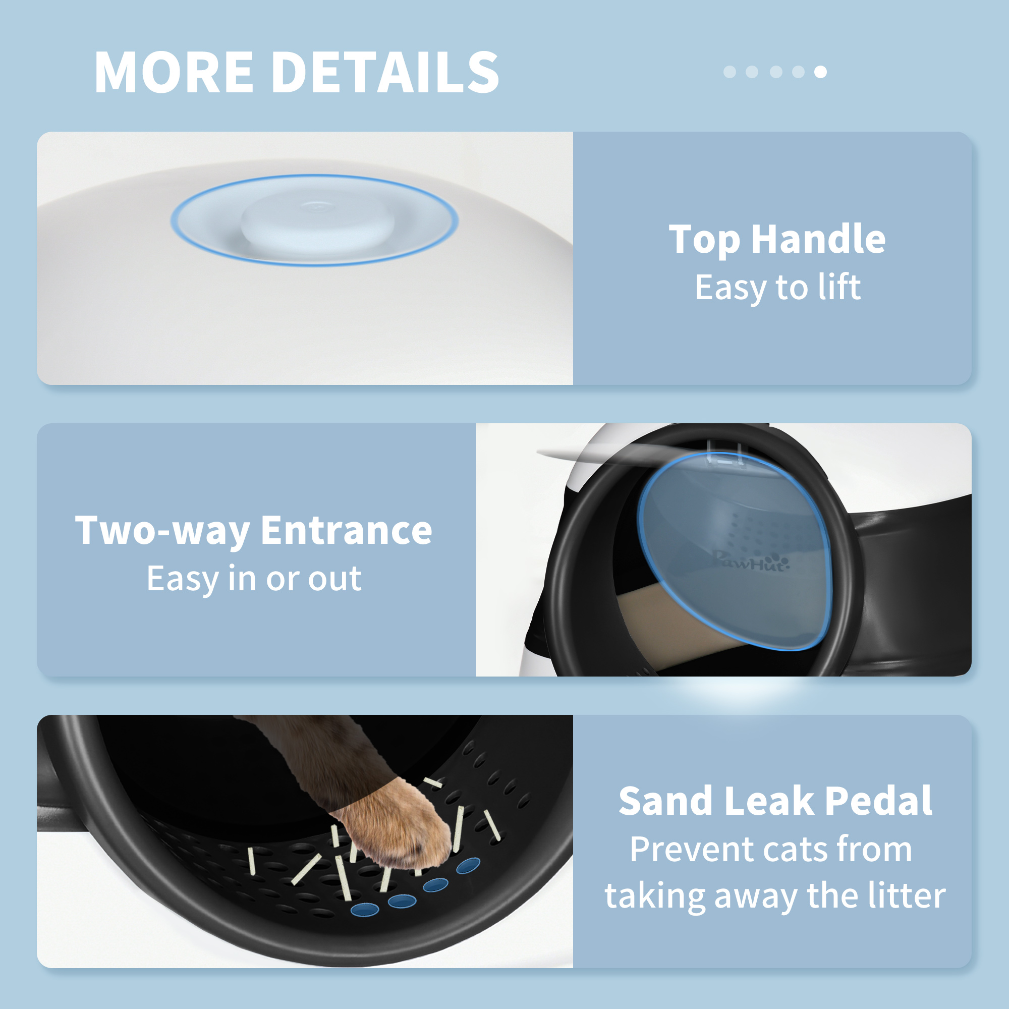 Dome Covered Cat Litter Box with Lid, White and Black — imagen 4